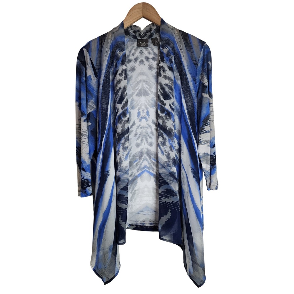Chico's Travellers‎ Cardigan 1 Medium 3/4 Sleeve Blue